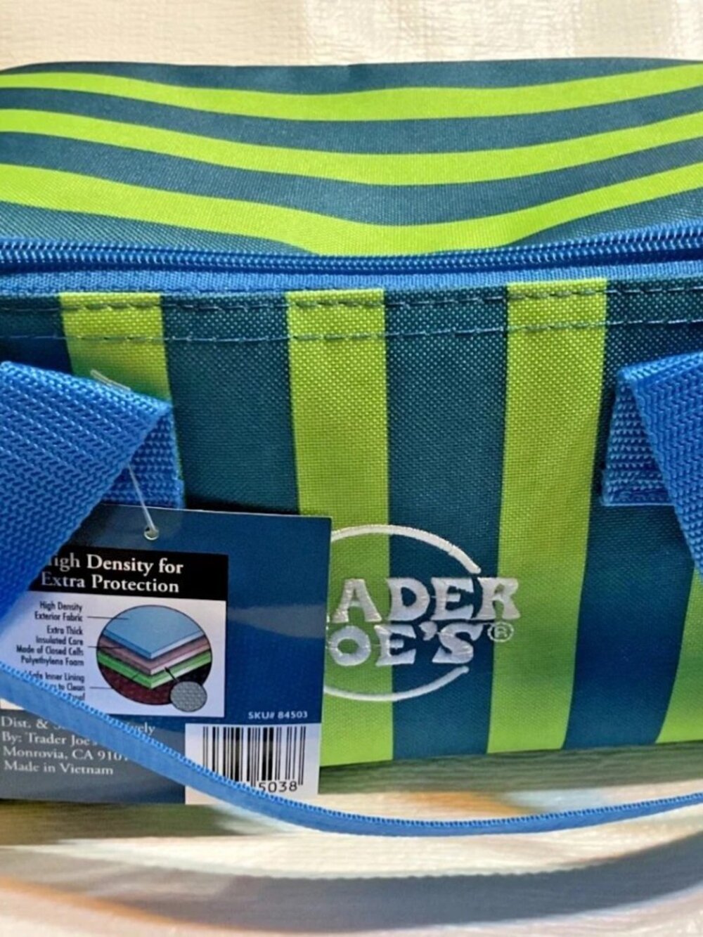 Trader Joe’s Mini Insulated Bag Blue & Green Stripes New Release Limited Edition - Picture 2 of 6
